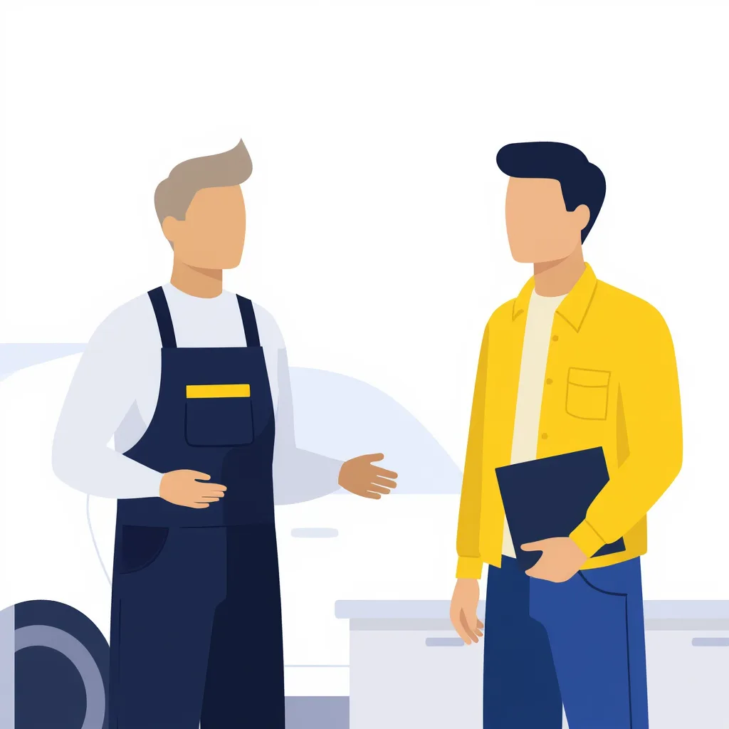 Illustratie van een monteur en een collega bij een auto