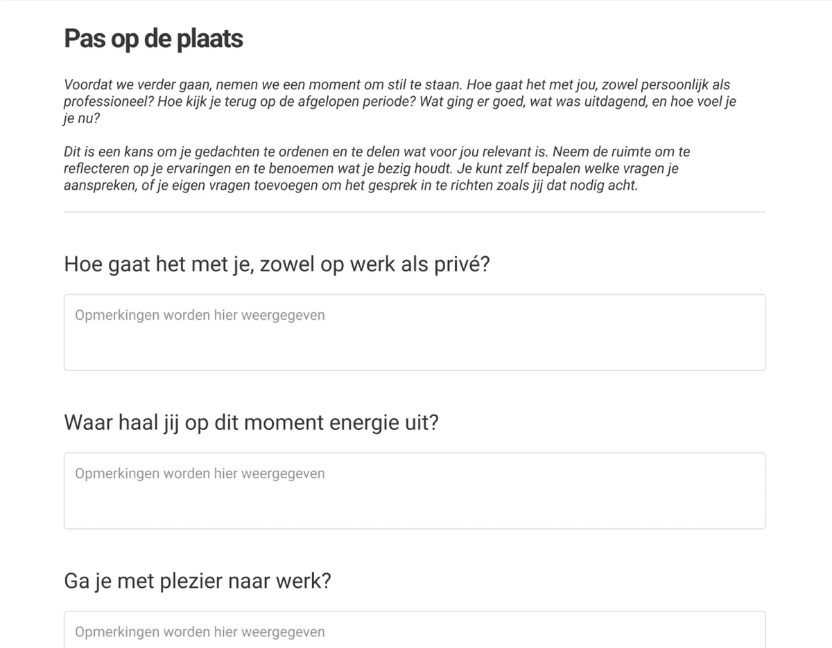 Reflectievragen in het evaluatieformulier